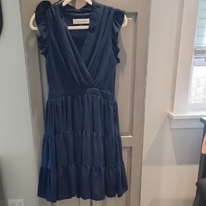 Taylor Navy Ruffle Sleeve Dress